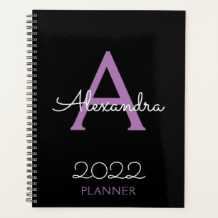lila Schwarzes Monogramm-Elegant 2022 Planer
