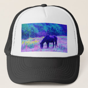 Lila Schwarzes Pferd im Regenbogenfeld Truckerkappe