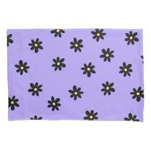 Lila Schwarzes Retro Y2K Fett Blossom Blumenmuster Kissenbezug