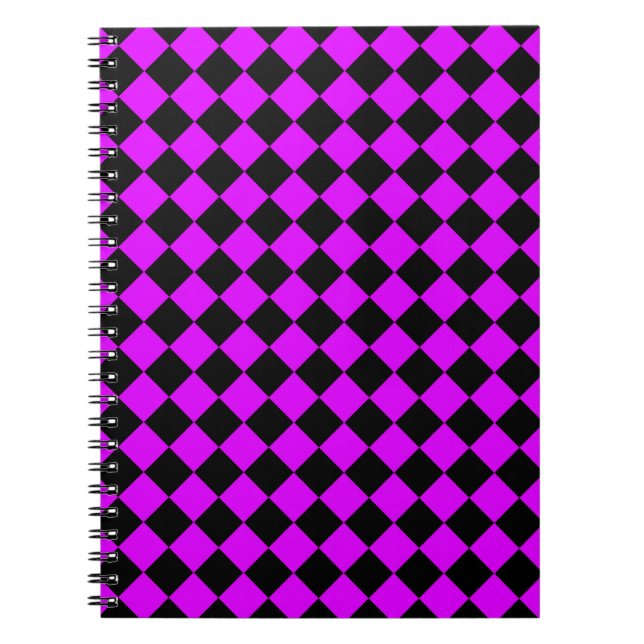 Lila Schwarzes Schachbrett Diamantmuster Notizblock (Vorderseite)