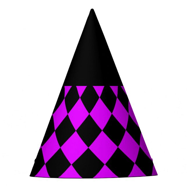Lila Schwarzes Schachbrett Diamantmuster Partyhütchen (Vorderseite)