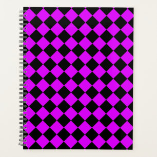 Lila Schwarzes Schachbrett Diamantmuster Planer