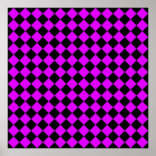 Lila Schwarzes Schachbrett Diamantmuster Poster (Vorne)