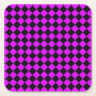 Lila Schwarzes Schachbrett Diamantmuster Rechteckiger Pappuntersetzer