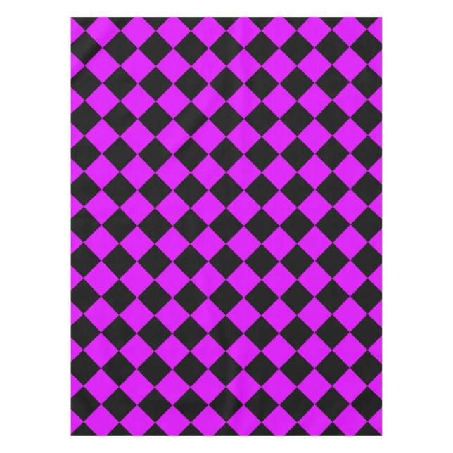 Lila Schwarzes Schachbrett Diamantmuster Tischdecke (Vorderseite)