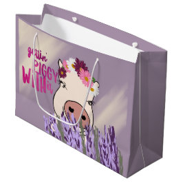 Lila Schwein-und Lavendel-Feld-Geschenk-Tasche Große Geschenktüte