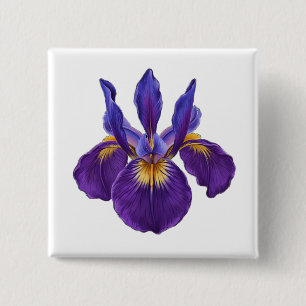 Lila Schwertlilie-Blumen-Aquarell-Botanik-Blumenku Button