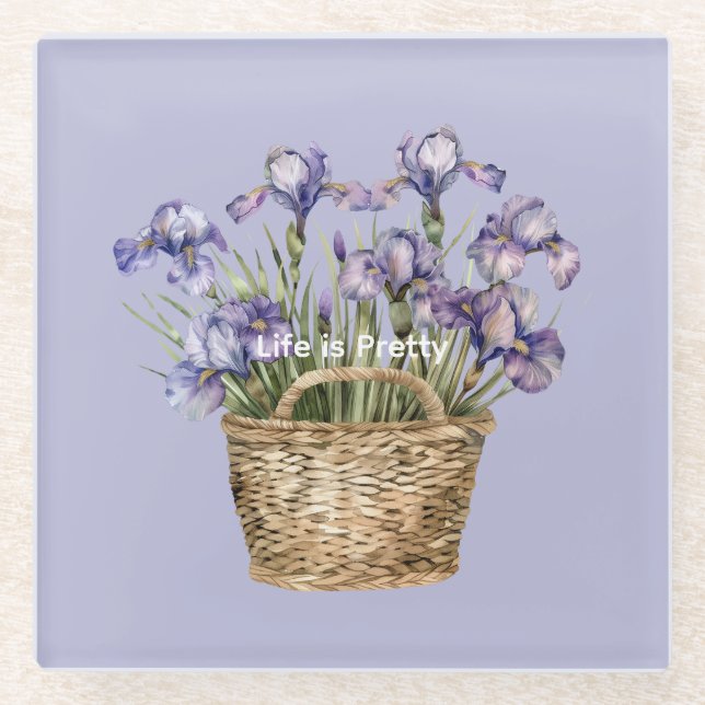 Lila Schwertlilienblumen Glasuntersetzer (Vorderseite)