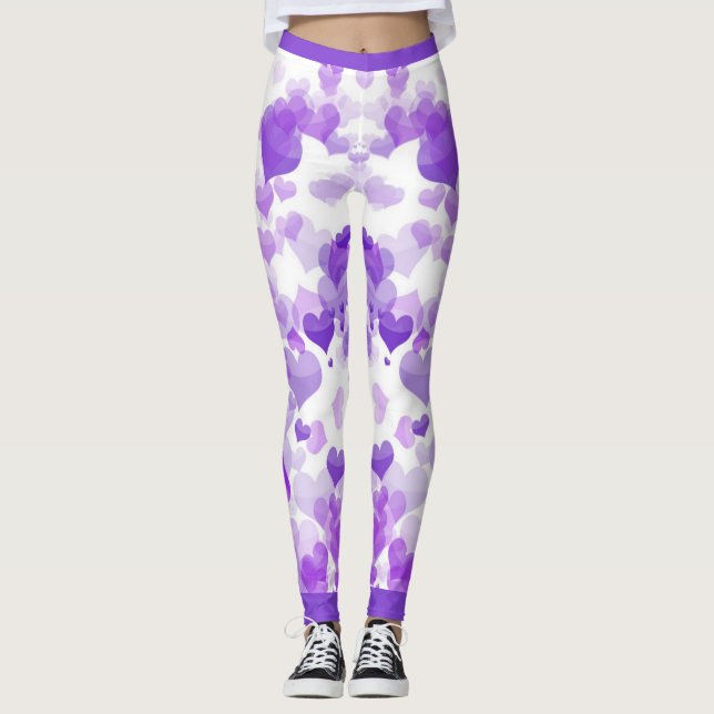 Lila schwimmende Herzen Leggings (Vorderseite)