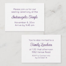 Lila Script Temple Sealing & Meal Einladung