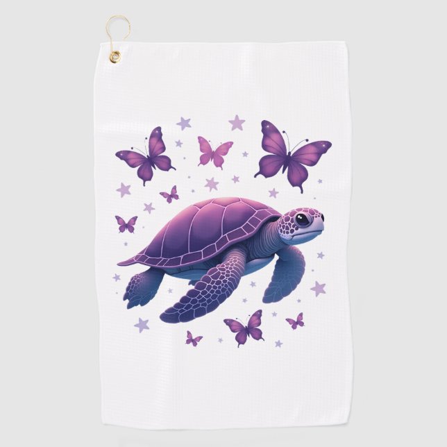 Lila - Sea Turtle Butterfly T - Shirt Golfhandtuch (Vorderseite)