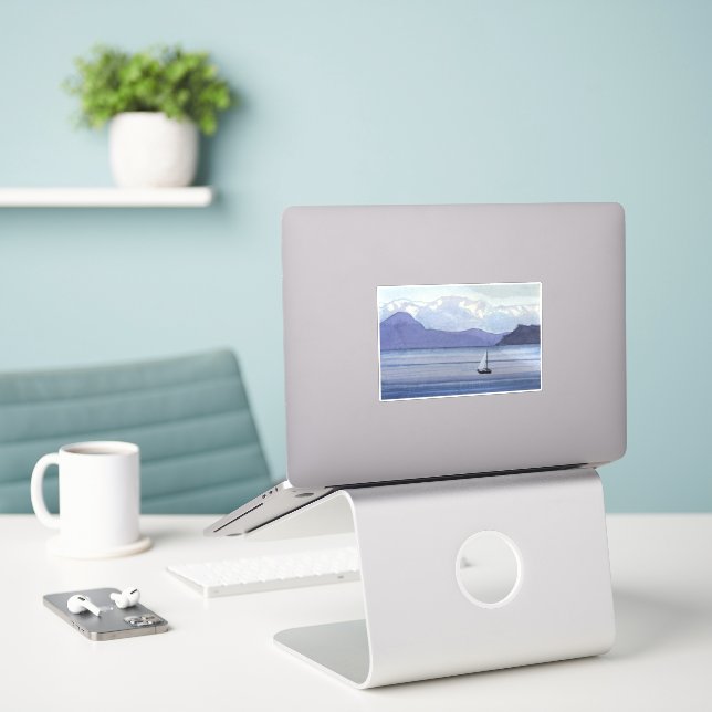 Lila Seascape Aufkleber (Laptop auf Schreibtisch)
