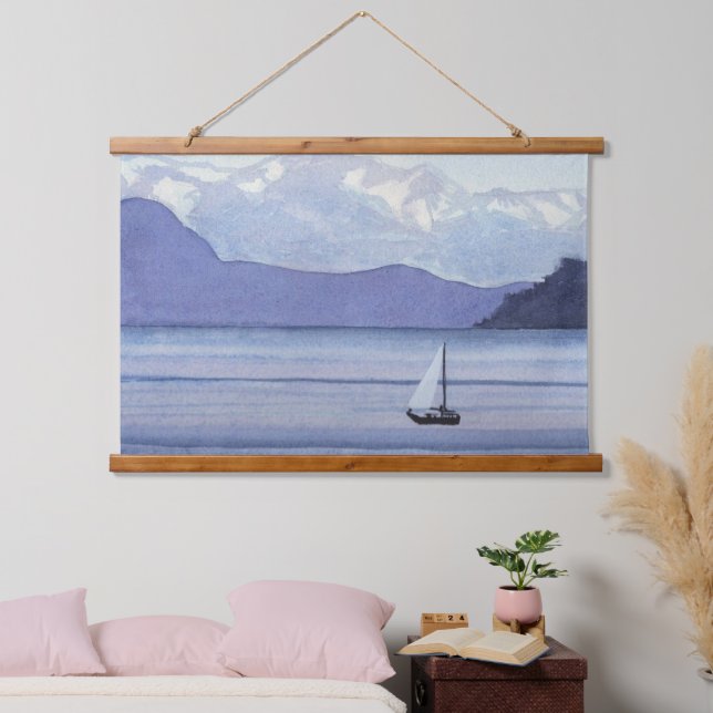 Lila Seascape Wandteppich Mit Holzrahmen (Schlafzimmer)