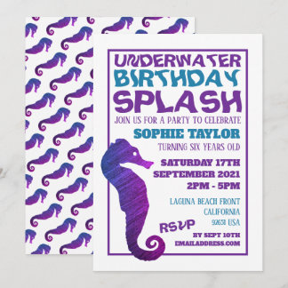 Lila Seepferd, Aquatic Birthday Party Einladung