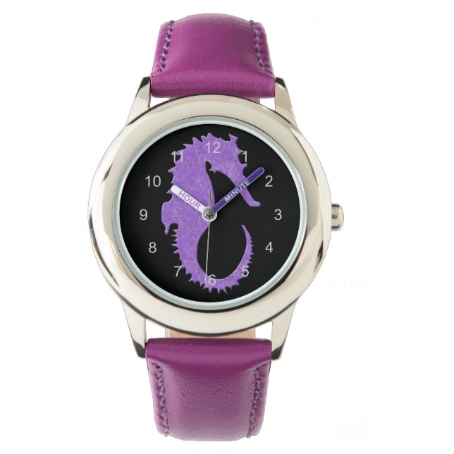 Lila Seepferd Armbanduhr (Vorderseite)