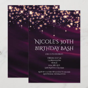 Lila Seide & Gold Glanz Glam Party Einladung