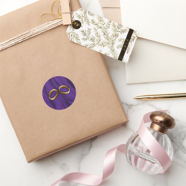 Lila Seide- und Goldhochzeit Runder Aufkleber (Schenken)