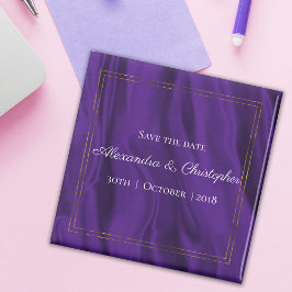 Lila Seidenhochzeit und Gold Save the Date Magnet