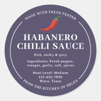 Lila selbstgemachte Habanero-Chili-Sauce-Glas-Etik Runder Aufkleber