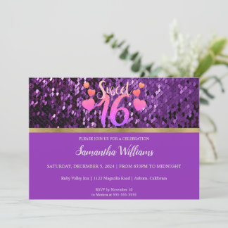 Lila Sequenzen Sweet 16 Einladung