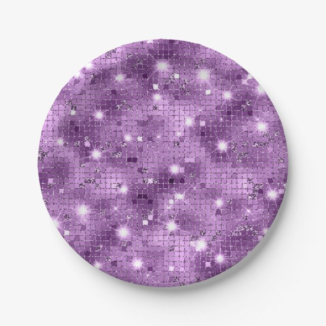 Lila Sequin Glitzer Hochzeit Pappteller (Vorderseite)