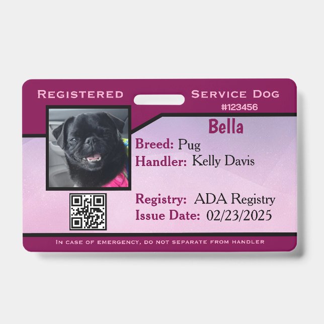 Lila Service-Hund-ID Ausweis (Vorderseite)