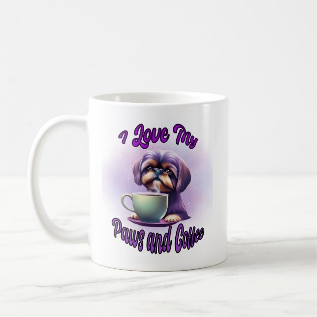 Lila Shih Tzu: Ich Liebe meine Pfoten und Kaffee Kaffeetasse (Links)