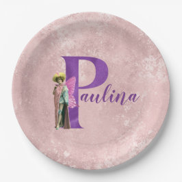 Lila Shimmer Illustrierter Buchstabe P Name Pappteller