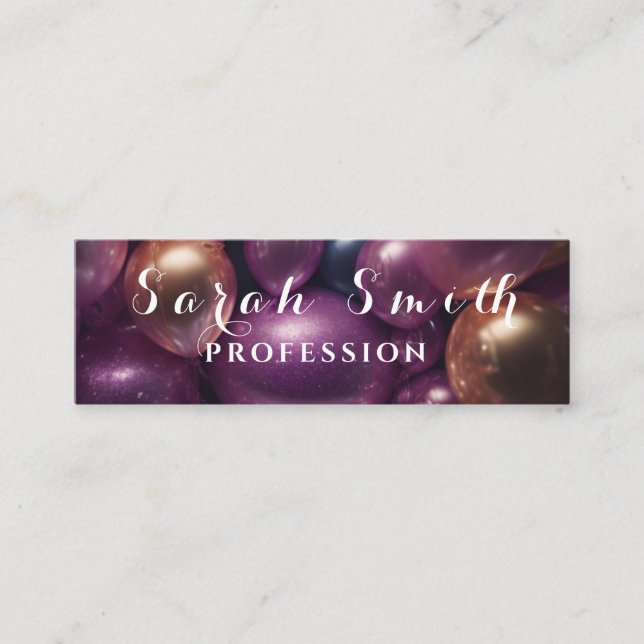 Lila Shiny Balloons Party Wedding Glitzer Mini Visitenkarte (Vorderseite)
