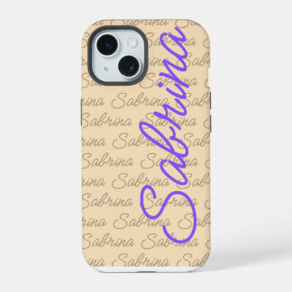 Lila Signaturenmuster für Sabrina iPhone 15 Hülle