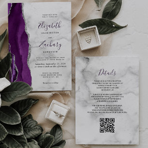 Lila Silber-Achat-Marmor-QR-Code-Hochzeit Einladung