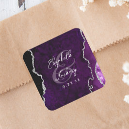 Lila Silber-Achat-Schrift Hochzeit Quadratischer Aufkleber