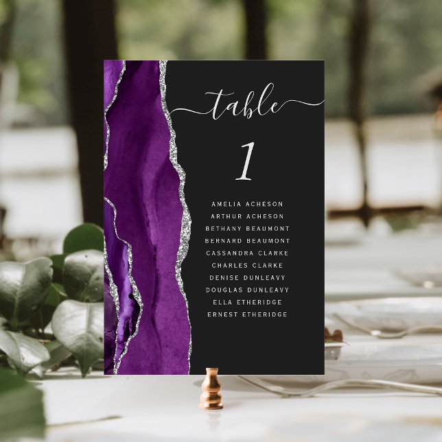 Lila Silber Agate Dark Wedding Tischnummer (Von Creator hochgeladen)