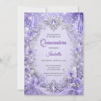 Lila Silber Blumen Prinzessin Quinceañera Einladung