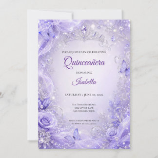 Lila Silber Blumen Prinzessin Quinceañera Einladung