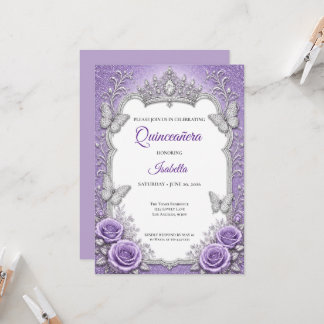 Lila Silber Blumen Prinzessin Quinceañera Einladung