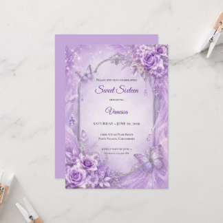 Lila Silber Blumenprinzessin Sweet 16 Einladung
