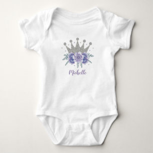 Lila Silber Blumenprinzessinnenkrone personalisier Baby Strampler
