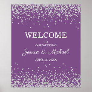 Lila Silber Glitter Braut Bräutigam Hochzeit Poster