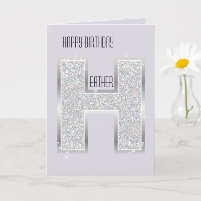 Lila Silber Glitter Buchstabe H Karte (Kleine Pflanze)