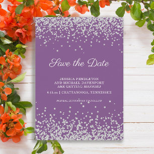 Lila Silber Glitter Hochzeit Termin merken Save The Date