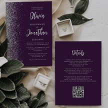 Lila Silber Glitter-Kalligrafie-QR-Code-Hochzeit