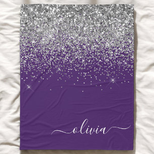 Lila Silber Glitter Mädchen Glam Monogramm  Fleecedecke
