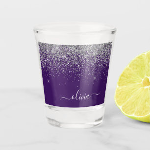 Lila Silber Glitter Mädchen Glam Monogramm Schnapsglas