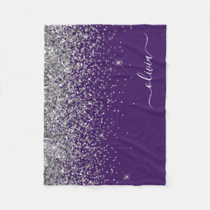 Lila Silber Glitter Mädchen Monogramm Name Fleecedecke