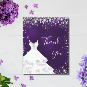 Lila Silber Glitter weißes Kleid Budget Danke Flyer