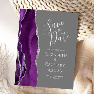 Lila Silber Grau Agat Save-the-Date Postkarte