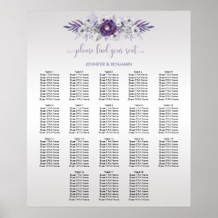 Lila Silber Grau Aquarell Blumen Sitzplan Poster
