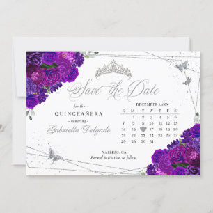 Lila & silber Quinceañera Save the Date Einladung