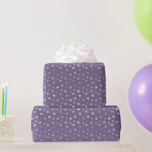 Lila Silber Sterne Geburtstag Geschenkpapier